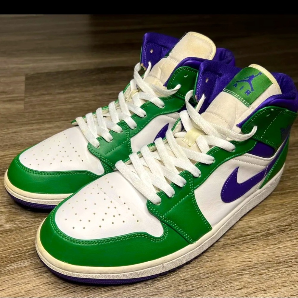 Nike Air Jordan 1 Mid Incredible Hulk Green Court Purple 554724-300 Men’s Sz 12